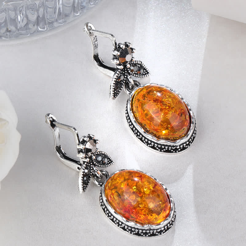 Nora Vintage Floral Amber Earrings - Timeless Retro Elegance