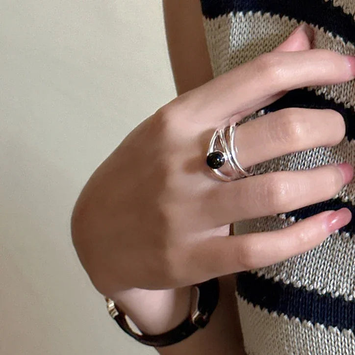 Arden - Elegant Black Onyx Multi-Line Ring