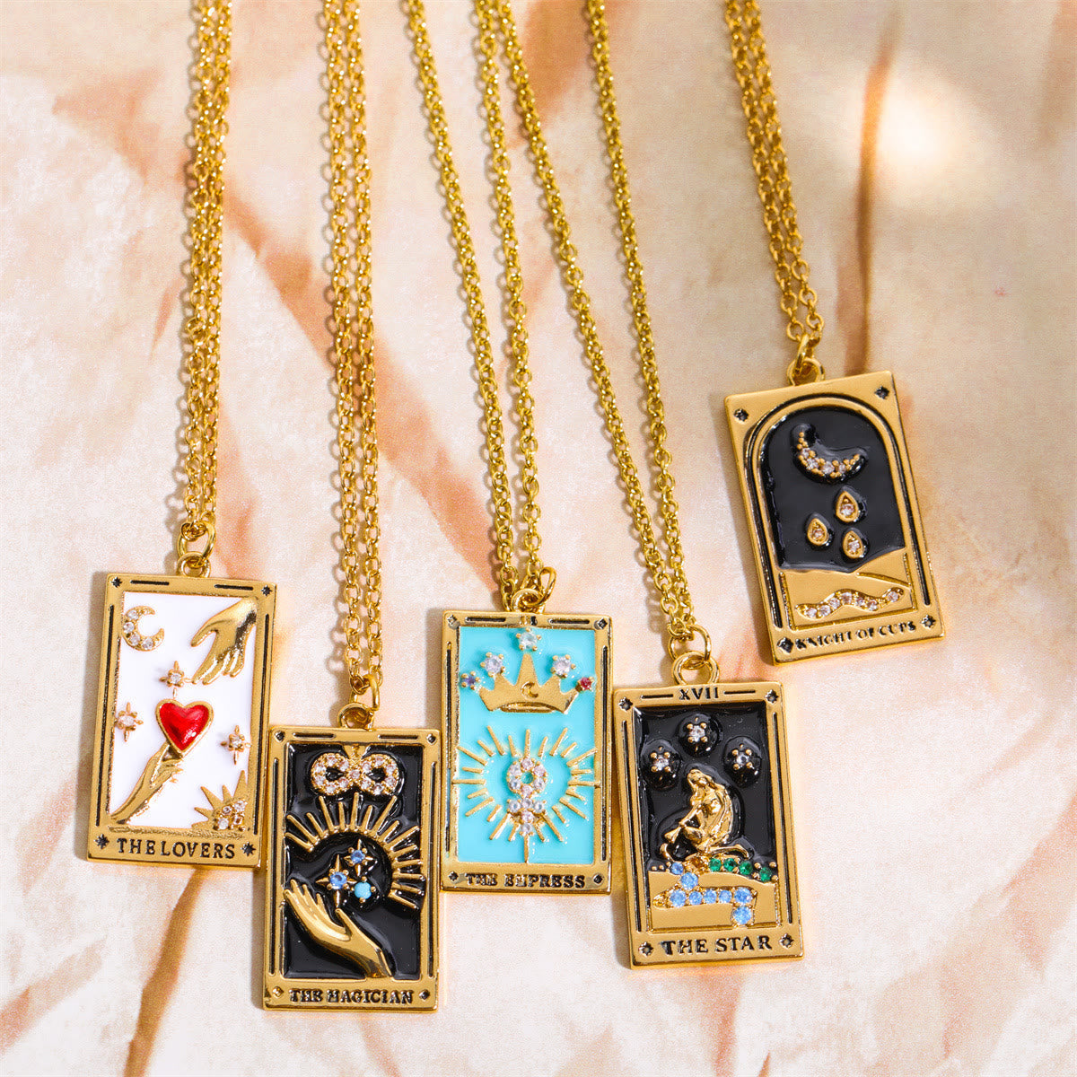 Amara Gold-Plated Tarot Drop Pendant Necklace - Zirconia Charm