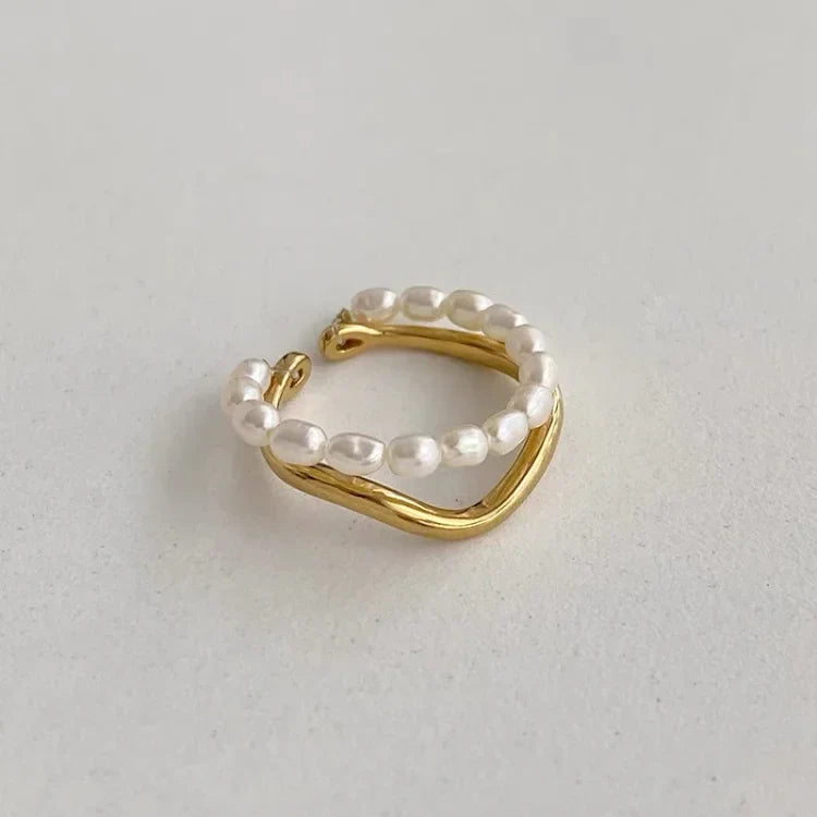 Ivy - Double-Layered Gold Ring with Freshwater Pearl