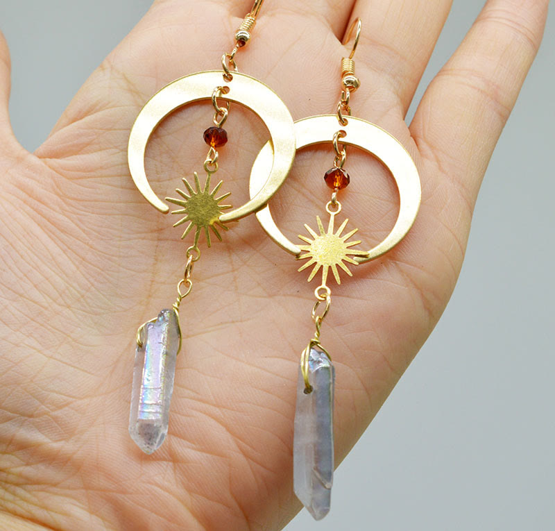 Naluna - Natural Crystal Moon and Stars Earrings