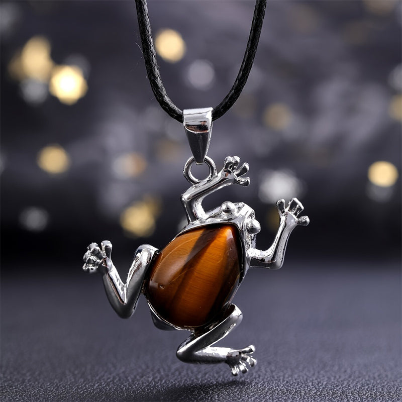 Gaia - Natural Crystal Meditation Necklace with Frog Design