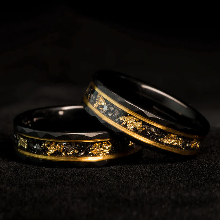 Orion Ring - Gold Leaf and Black Meteorite Tungsten Band