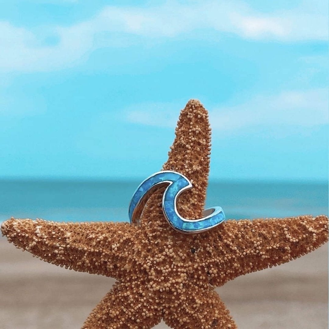 Ondina - Silver Sea Wave Ring with Blue Opal