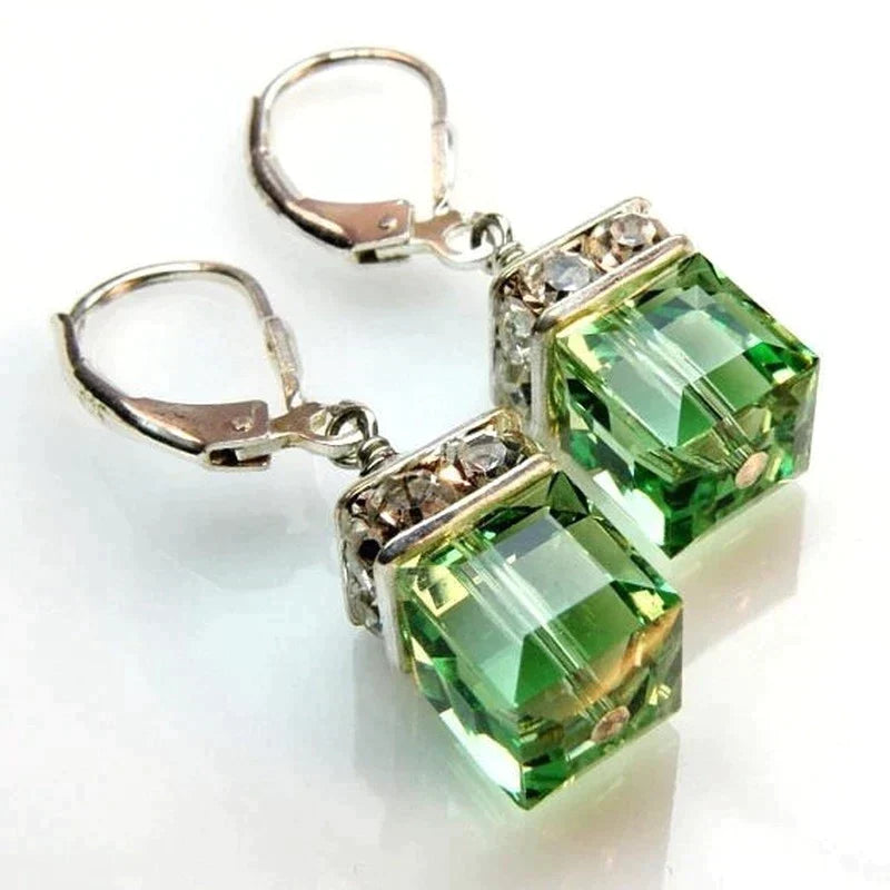 Galvora - Green Peridot Drop Earrings with Square-Cut Stones