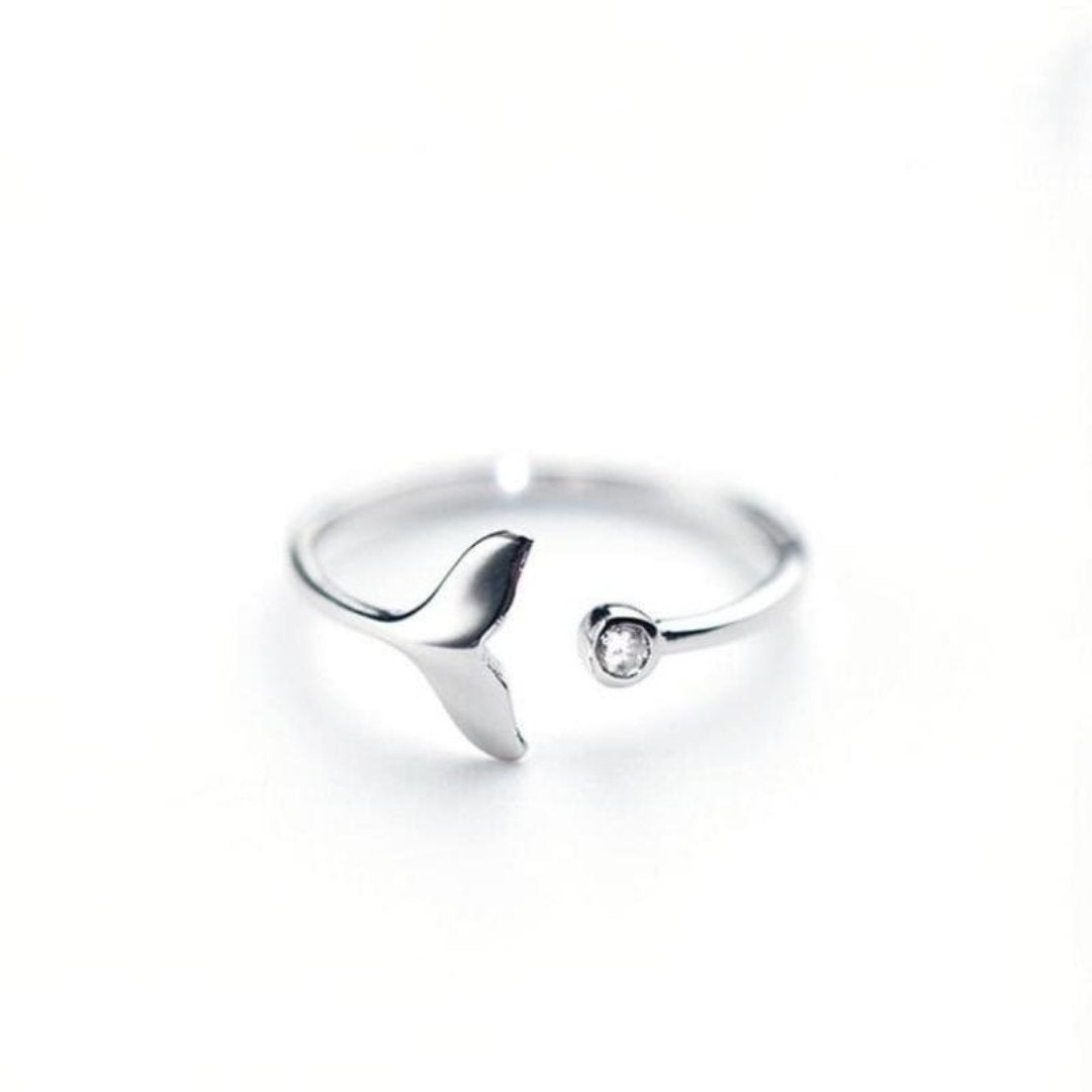 Marinel - Adjustable Silver Dolphin Tail Ring with Sparkling Zirconia