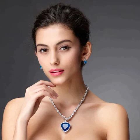 Byrenna - Blue Heart Crystal Necklace - Timeless Elegant Statement Piece