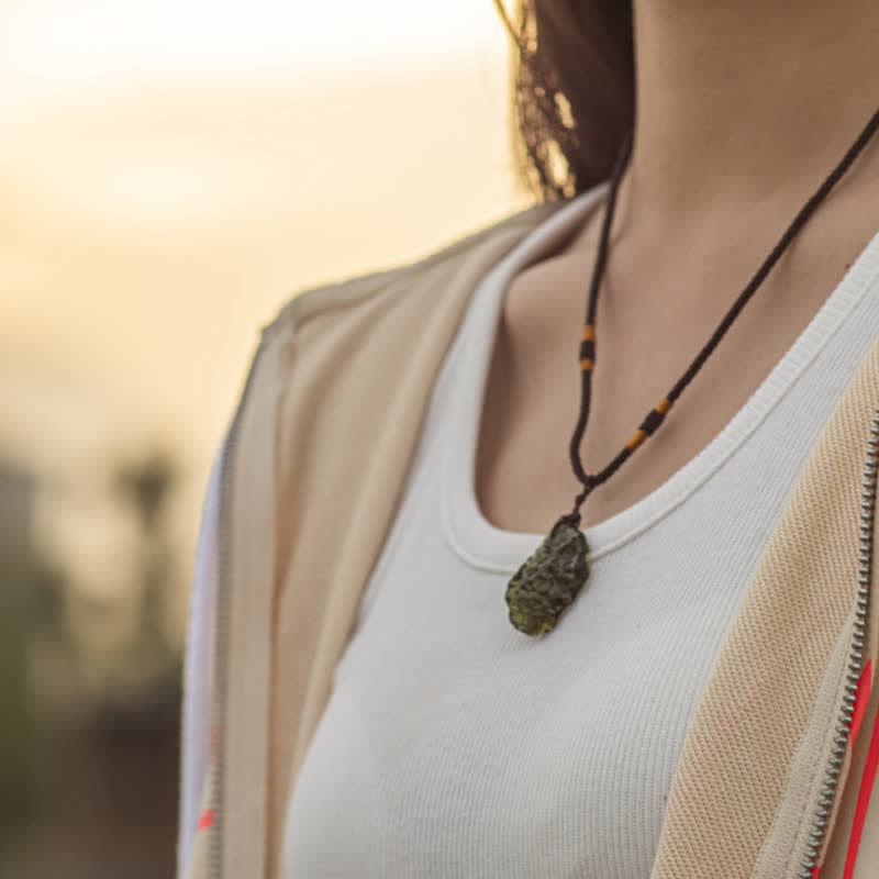 Ekavira - Green Moldavite Pendant Necklace for Purification