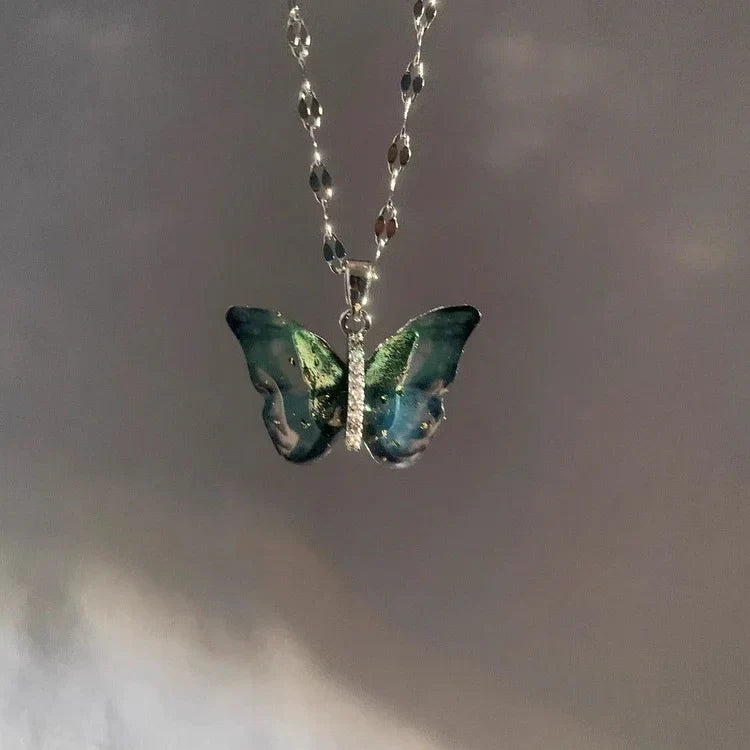 Elina Blue Butterfly Necklace - Sterling Silver Butterfly Pendant