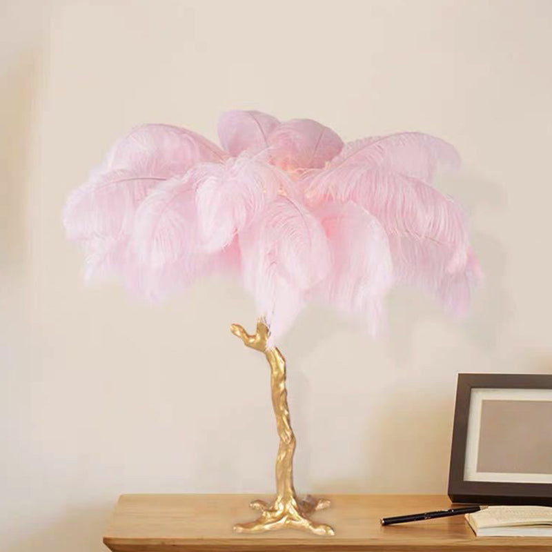 FeatherLuxe - Artistic Pink Gold Table Lamp