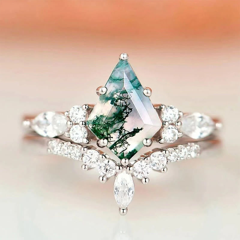 Serenia - Elegant 2-Piece Moss Agate Ring Set