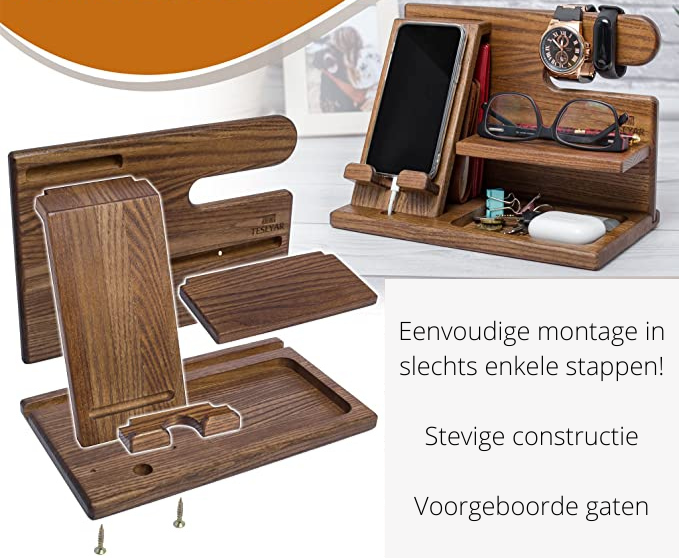 WoodDock - Stylish Wooden Organizer for Everyday Devices