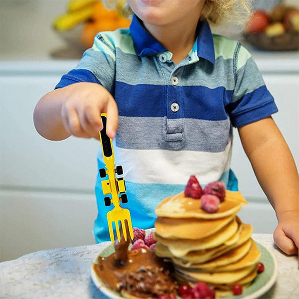 ConstructoFork - Bulldozer-Shaped Kids Utensil Set for Mealtime Fun