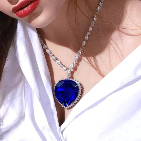 Byrenna - Blue Heart Crystal Necklace - Timeless Elegant Statement Piece