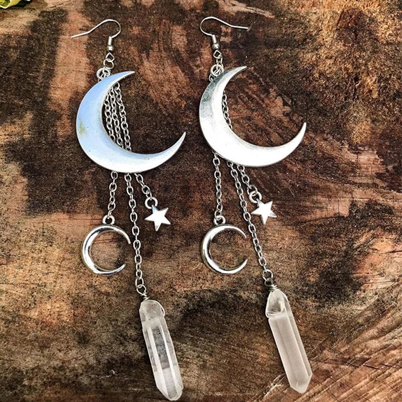 Naluna - Natural Crystal Moon and Stars Earrings
