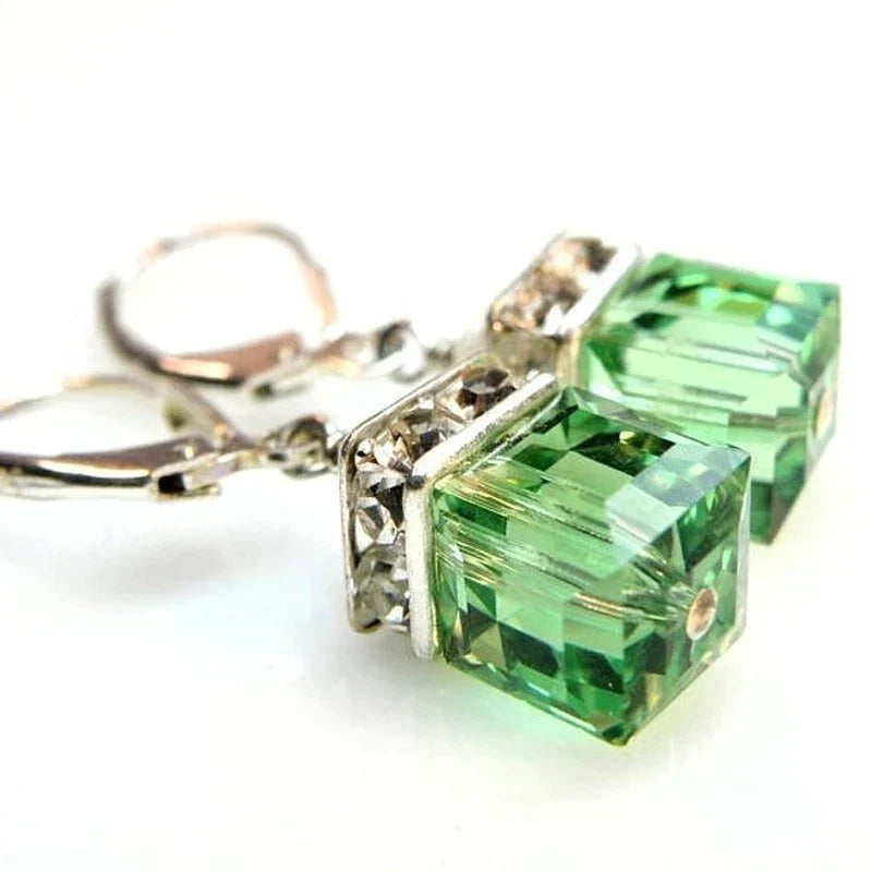 Galvora - Green Peridot Drop Earrings with Square-Cut Stones