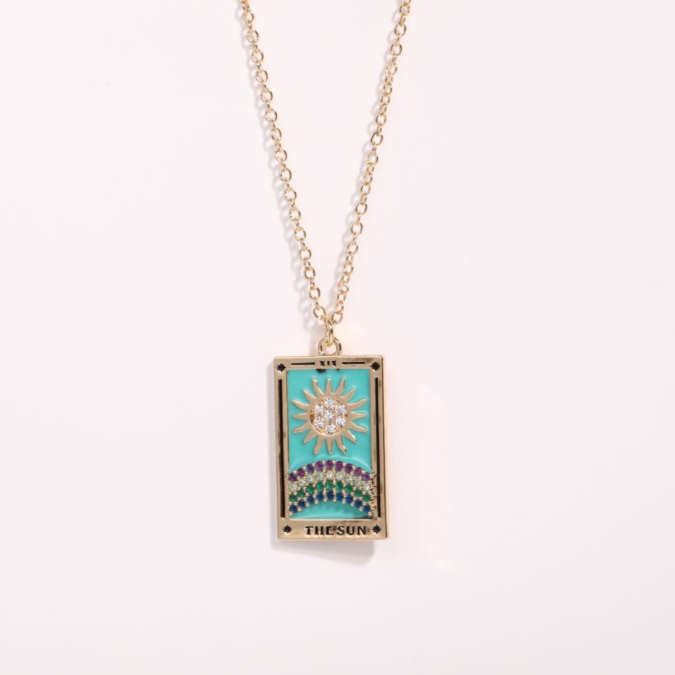 Amara Gold-Plated Tarot Drop Pendant Necklace - Zirconia Charm
