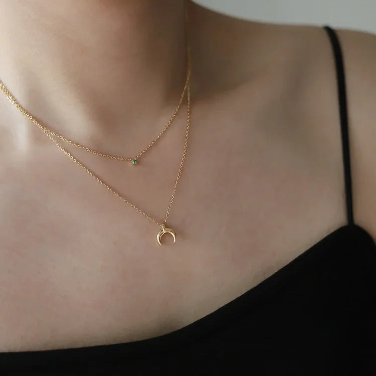 Selina Necklace - Green Diamond Double Crescent Moon Necklace
