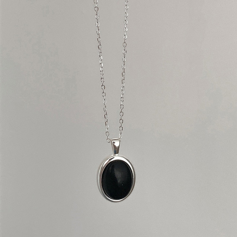 Aldevine - Black Opal Necklace, A Bold Statement in Sterling Silver