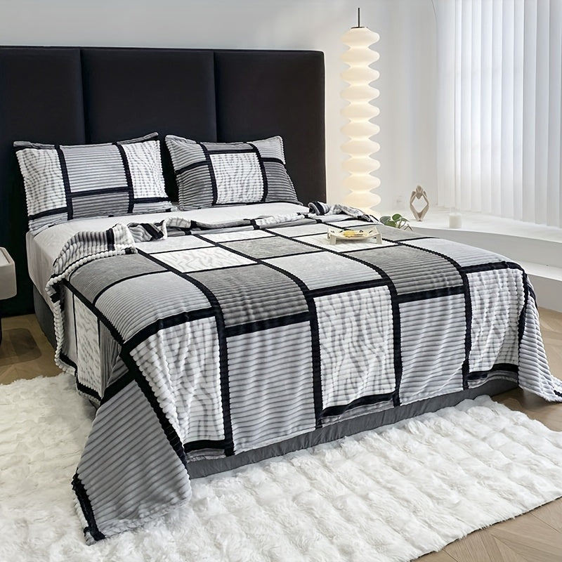 Tegburn - Soft Striped Plush Blanket Throw