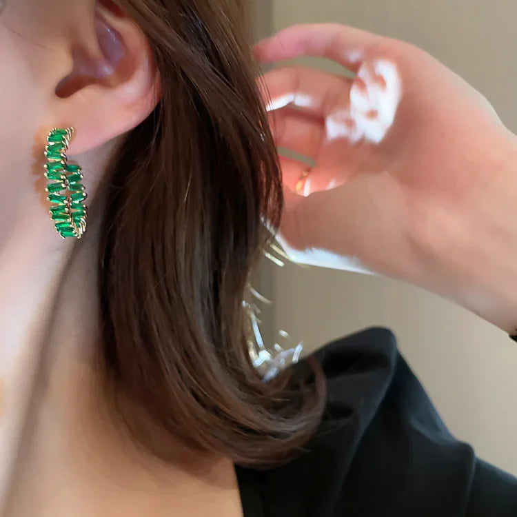 Esme - Emerald Green Crystal Hoop Earrings