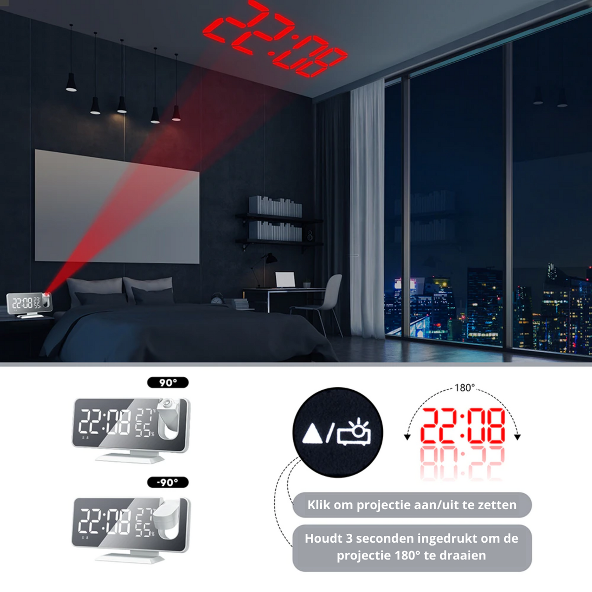 Astronatic Alarm Clock - LED Display with 180° Time Projector