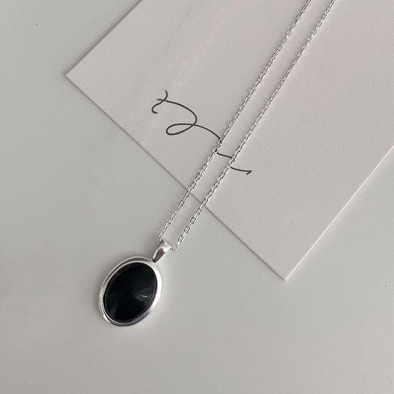 Aldevine - Black Opal Necklace, A Bold Statement in Sterling Silver