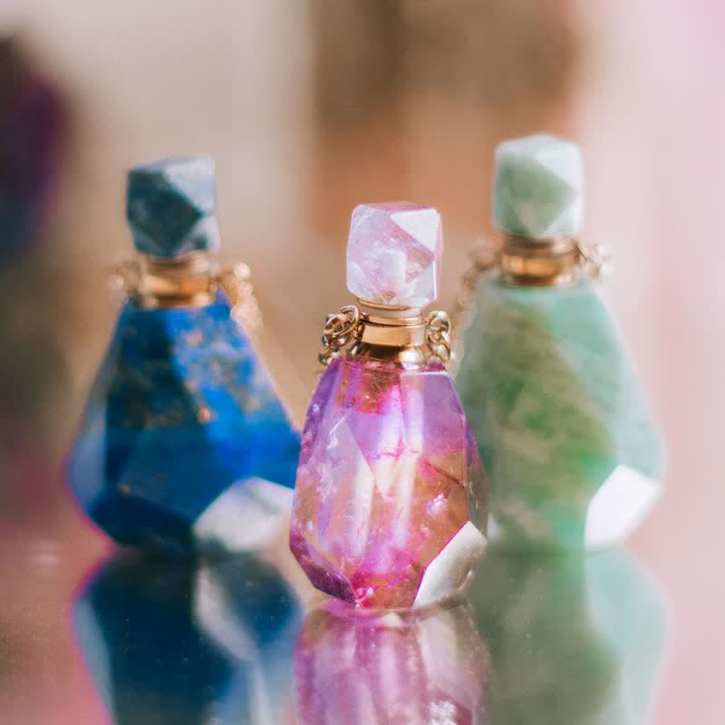 Jozelle - Iris Crystal Perfume Bottle Necklace - Refillable Fragrance Jewelry