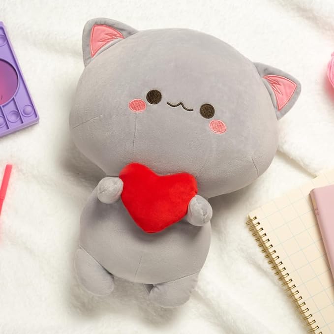 Soft Gray Cat with Heart - Cuddly Plush Toy for All Ages