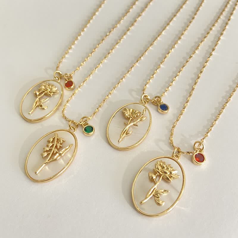 Aurora Birthstone Necklace - Personalized Birth Flower Jewelry for Loved Ones