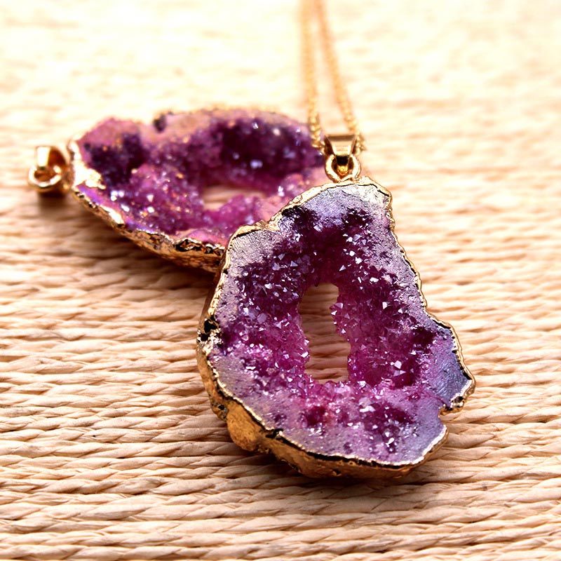 Gaia Natural Crystal Geode Pendant - Raw Stone Jewelry for Crystal Lovers