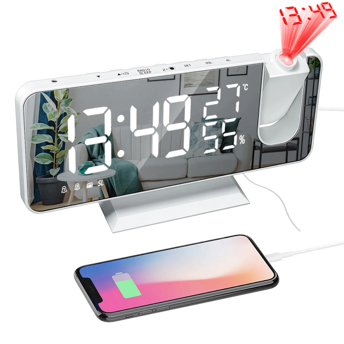 Astronatic Alarm Clock - LED Display with 180° Time Projector