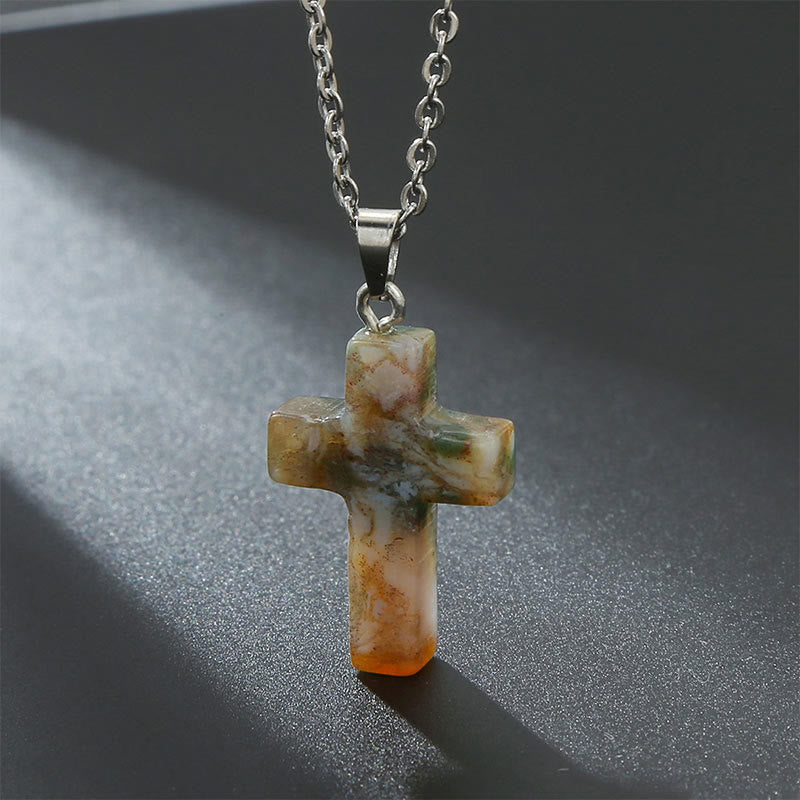 Bysera - Natural Gemstone Cross Necklace