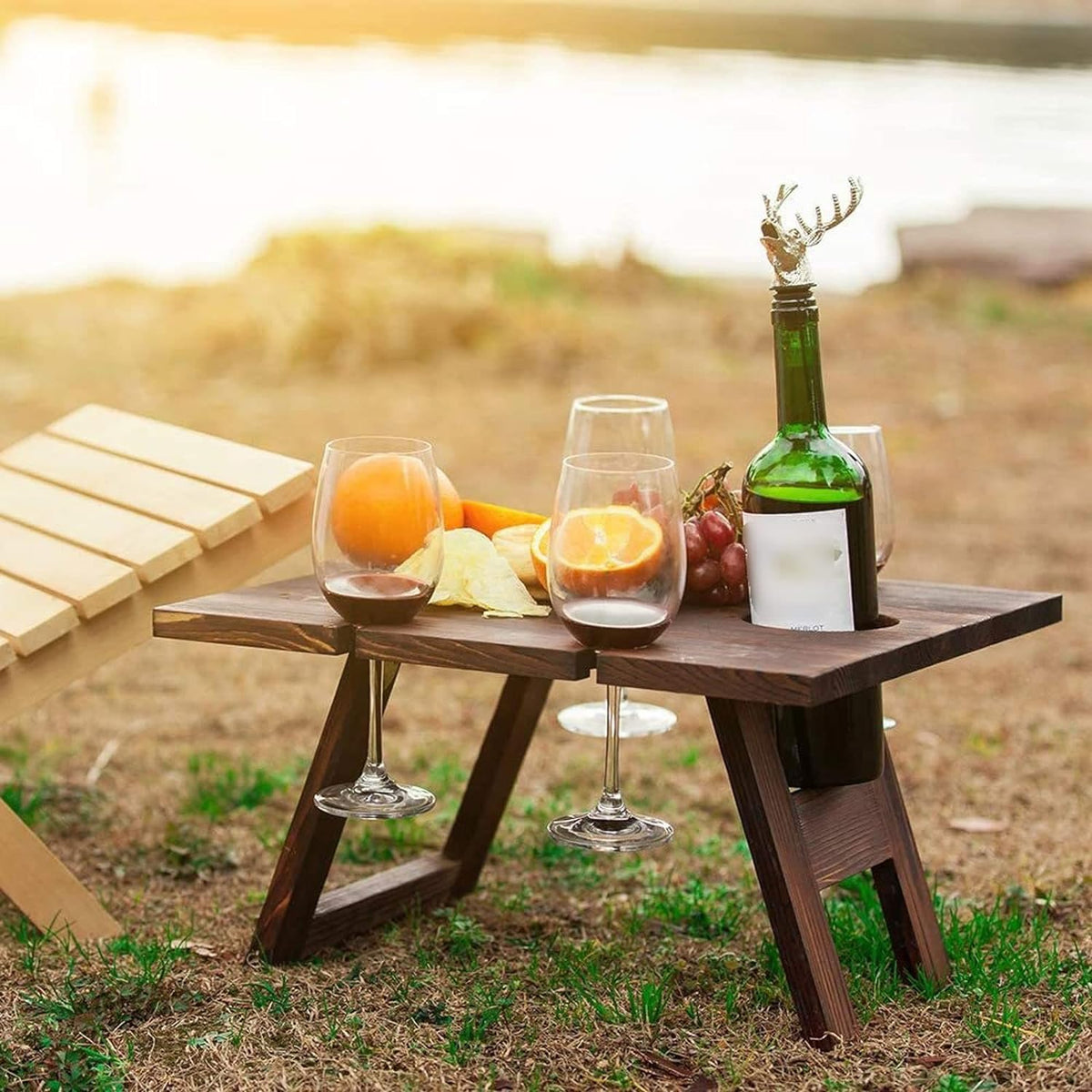 WoodenWine RackTable - Stylish Portable Wine Table for Outdoor Entertaining