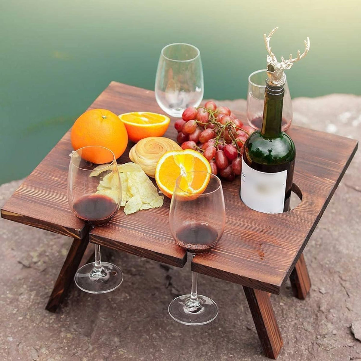 WoodenWine RackTable - Stylish Portable Wine Table for Outdoor Entertaining