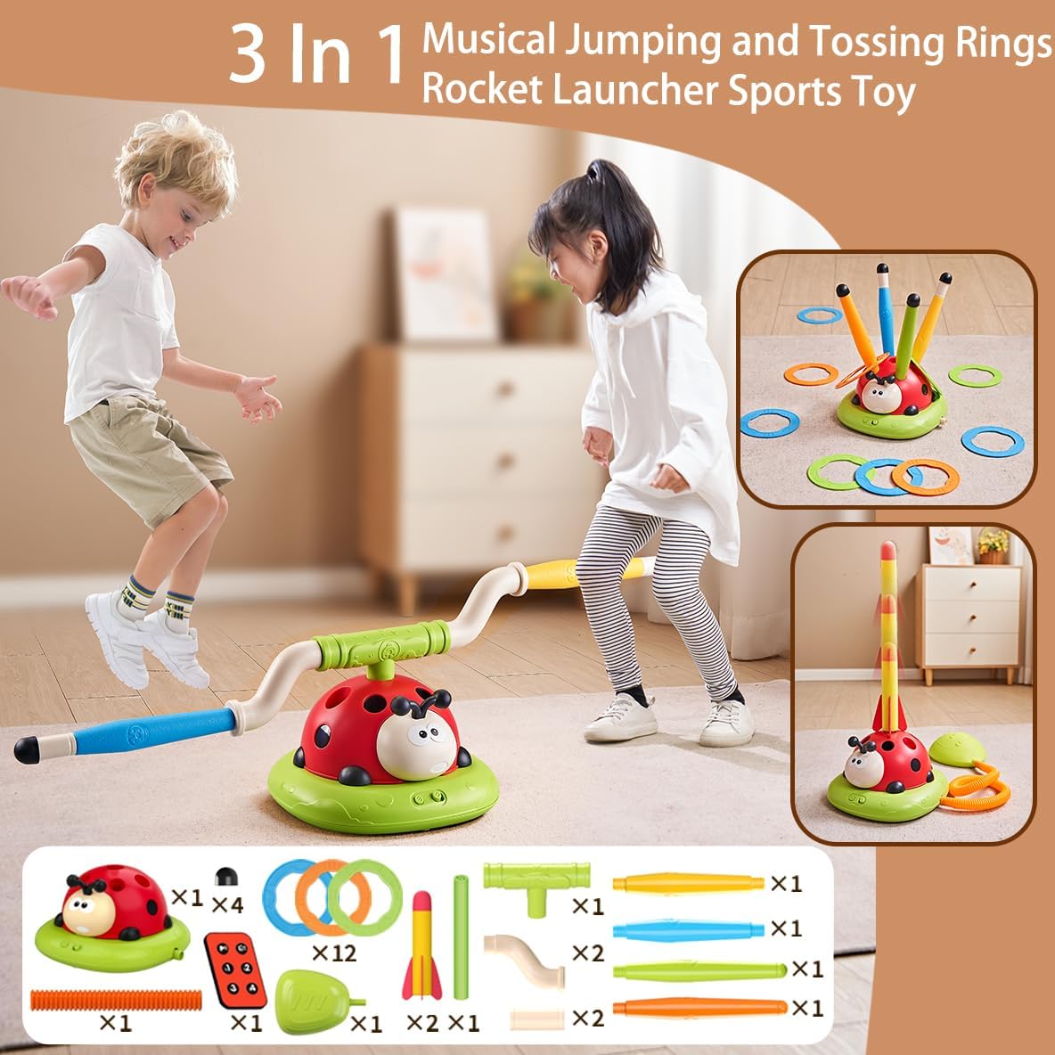 3-in-1 Ring Toss and Rocket Games - Outdoor Adventure Toy Set