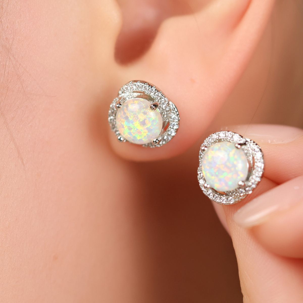 Elara Collection - White Opal & Zirconia Clover Earrings
