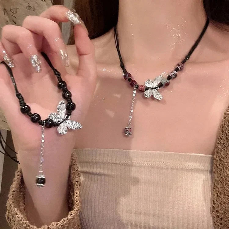 Aurora Necklace - Butterfly and Pearl Elegance