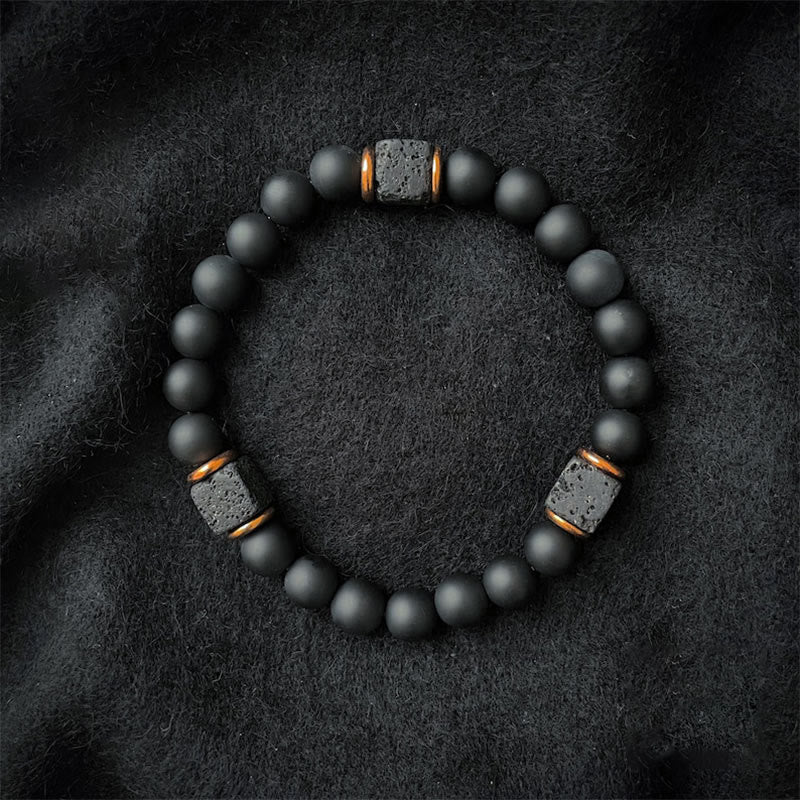 Avarok - Black Onyx and Lava Stone Cube Balance Bracelet