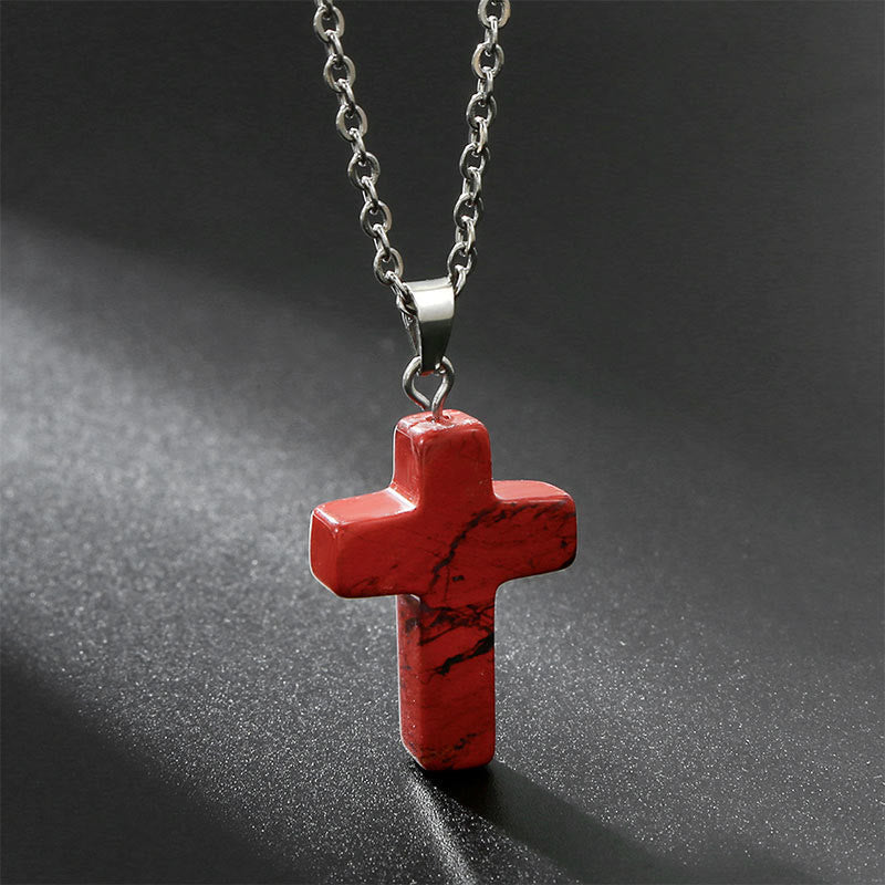 Bysera - Natural Gemstone Cross Necklace