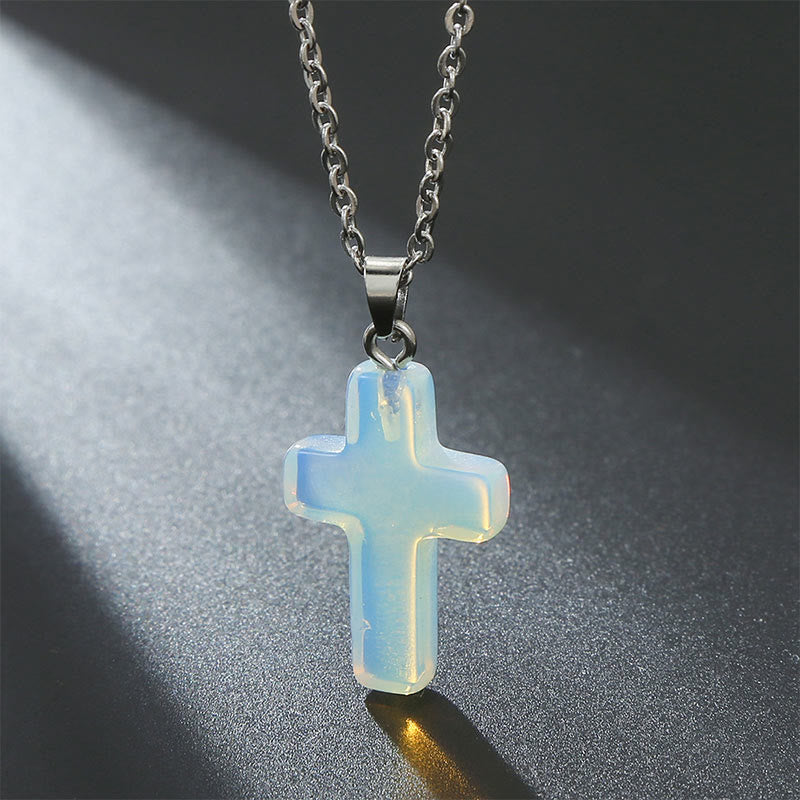 Bysera - Natural Gemstone Cross Necklace
