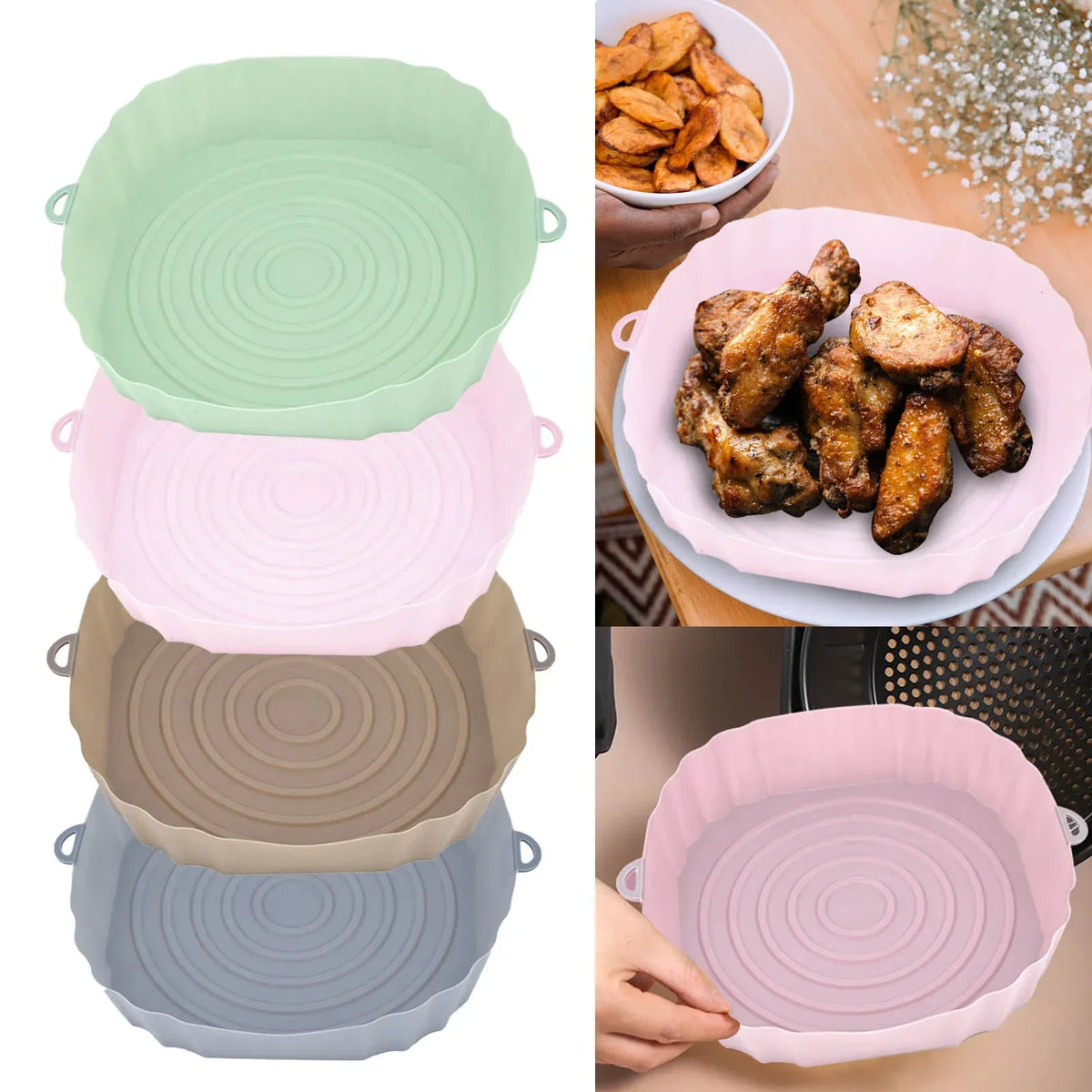 SiliconFry Tray - Reusable Air Fryer Liner, Dishwasher Safe