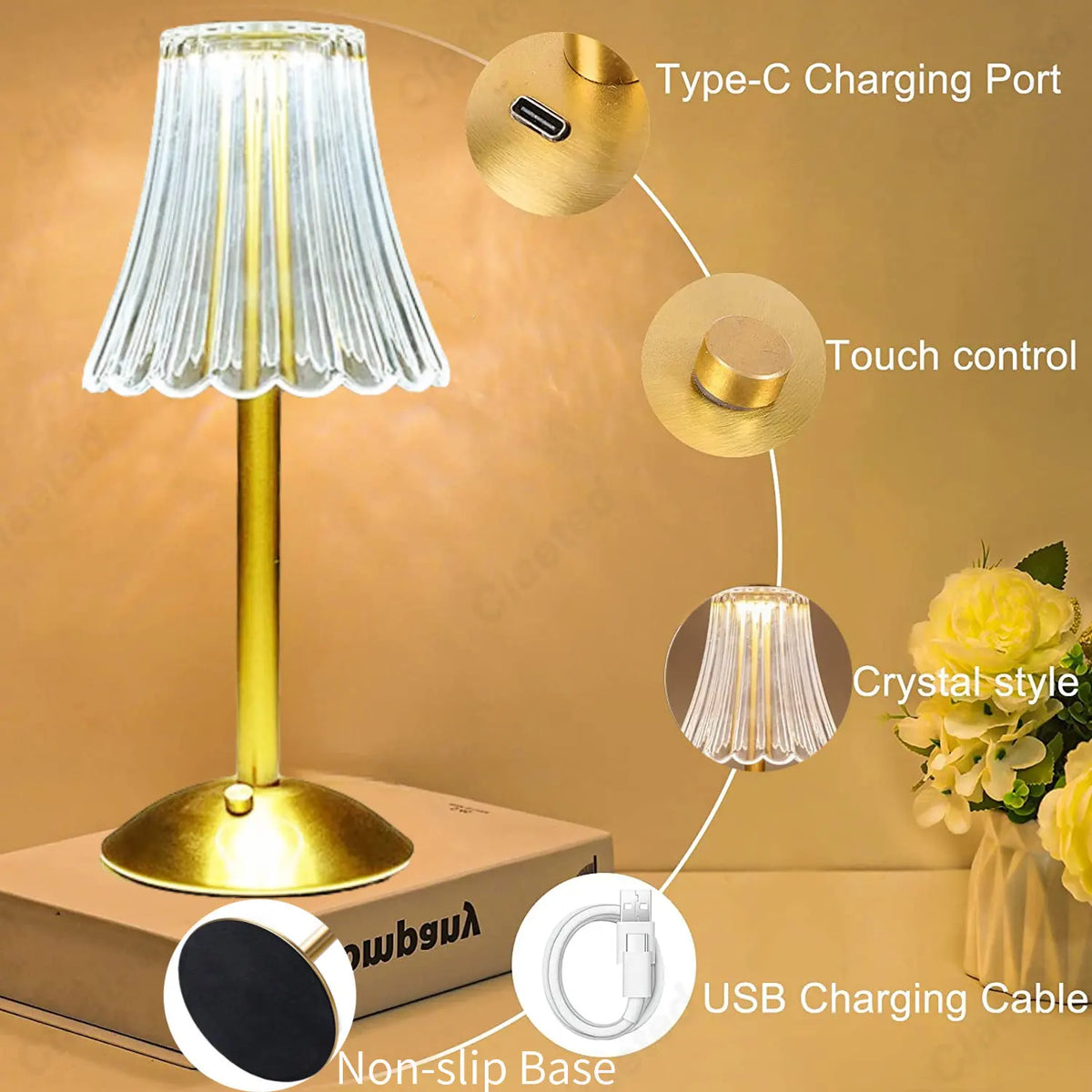 Cristalglow - Wireless Crystal-Accent Table Lamp