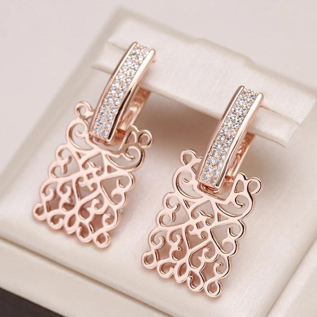 Rosalie Ivy Zirconia Earrings - Elegant Rose Gold Drops for Everyday Wear