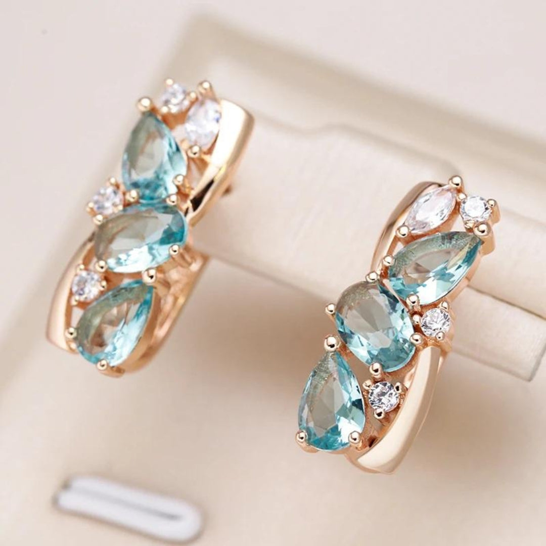 Marlies - Elegant Gold Earrings with Blue Zirconia Accents