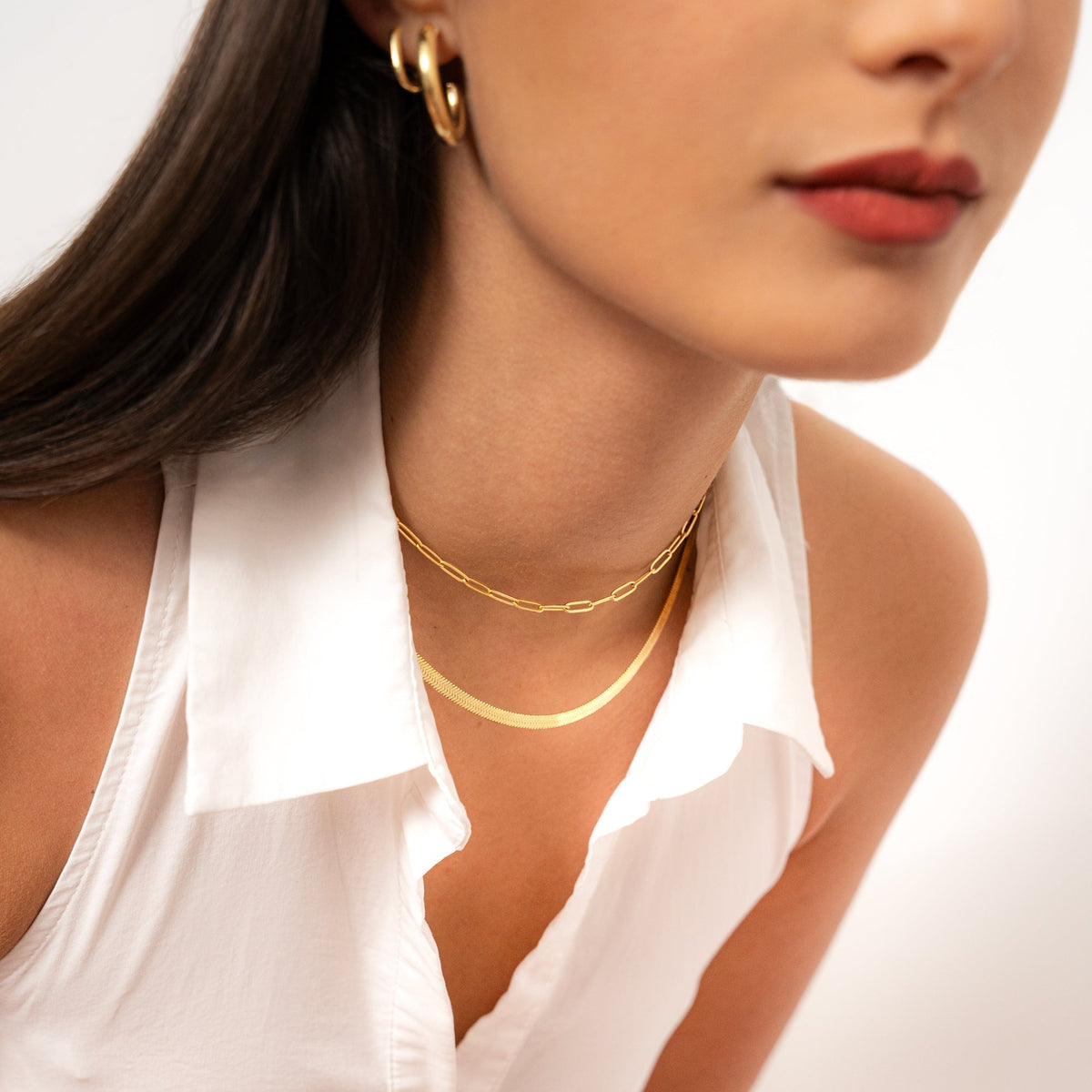 Helena Flat Chain Necklace - Elegant Adjustable Sterling Silver Design