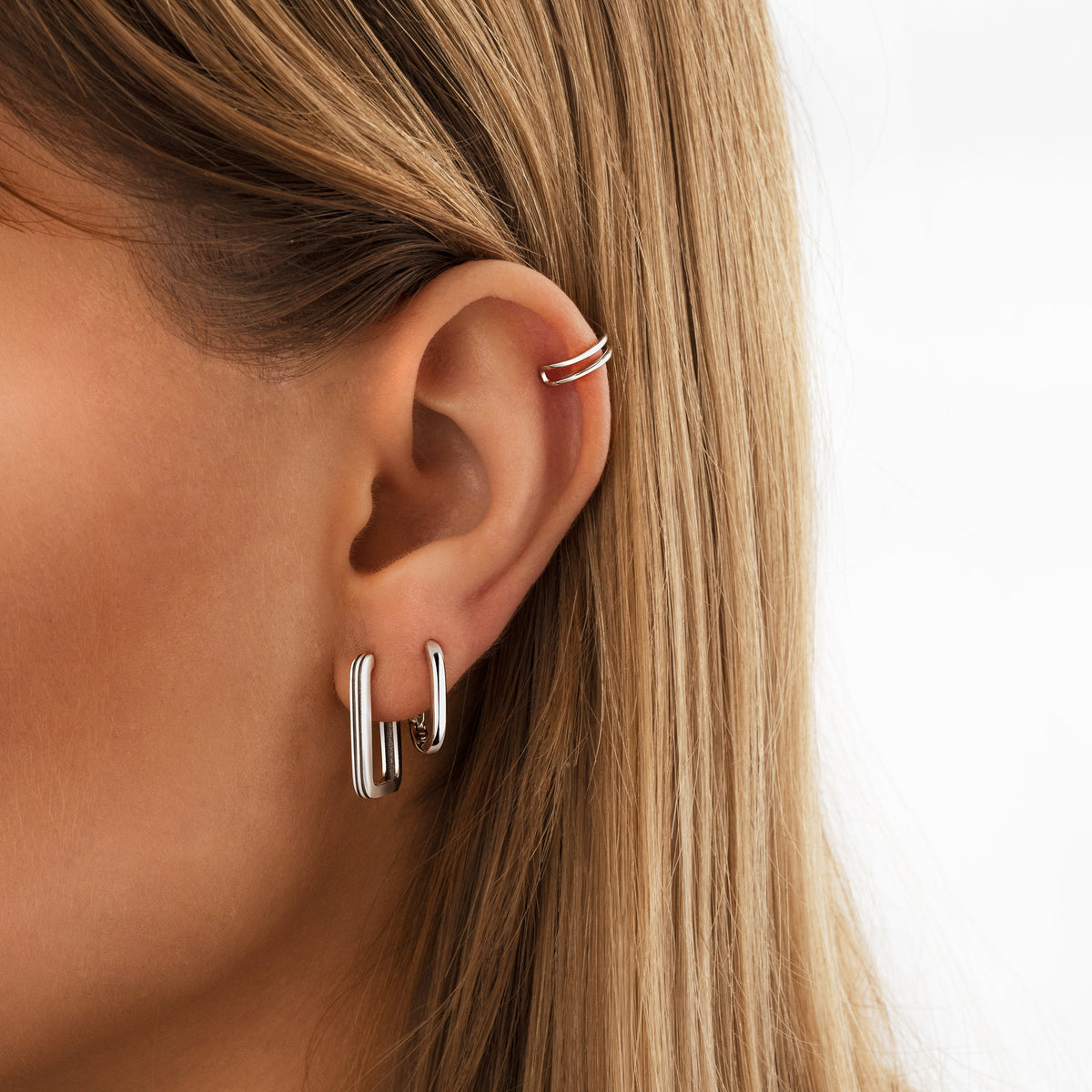 Isabelle - Rectangular Clip-On Earrings in Sterling Silver