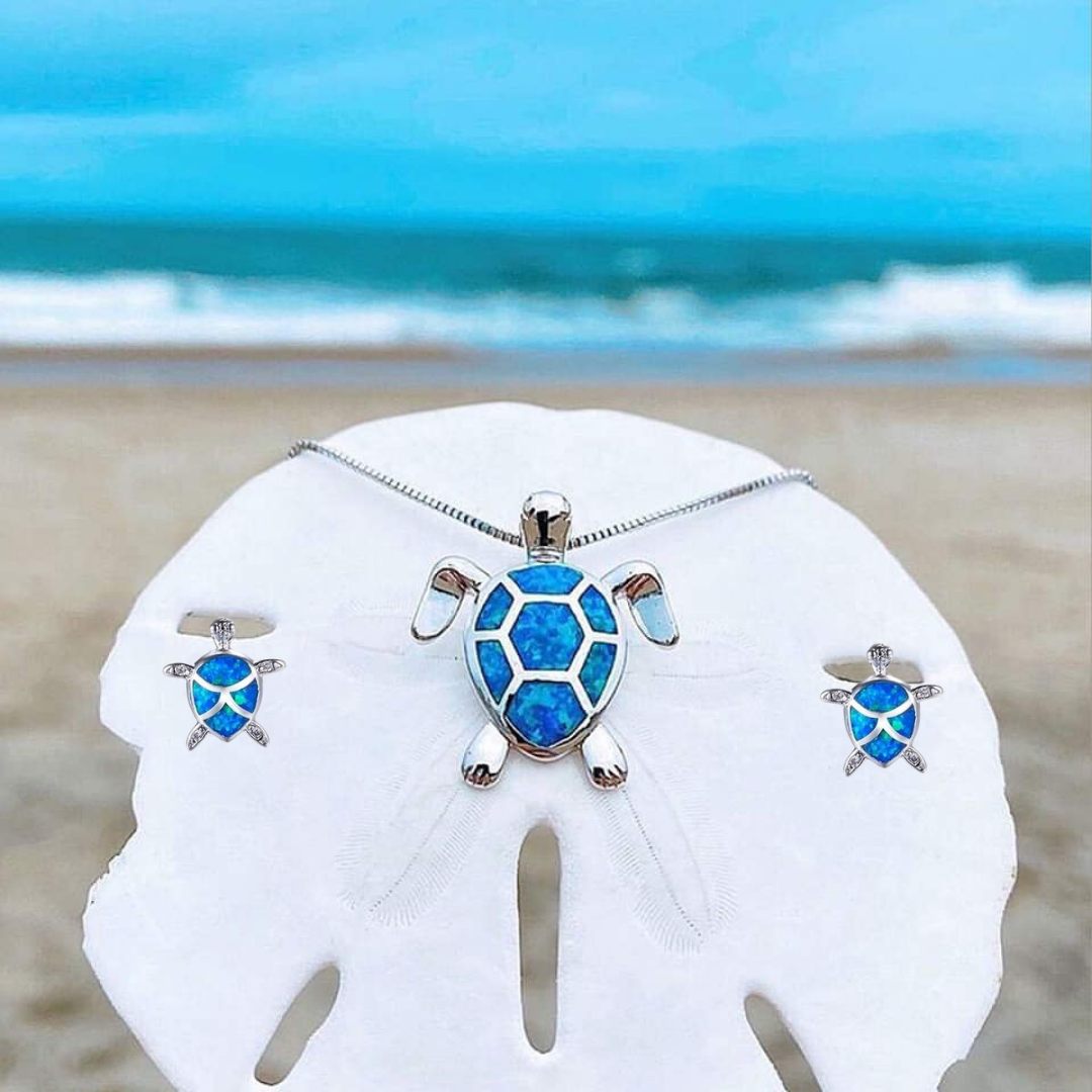 Pelora - Ocean Dream Turtle Necklace and Earring Set