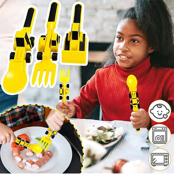 ConstructoFork - Bulldozer-Shaped Kids Utensil Set for Mealtime Fun