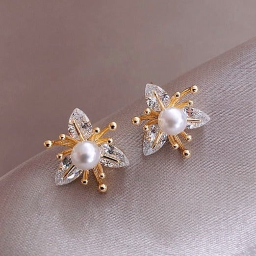Leanne - Floral Crystal and Pearl Earrings